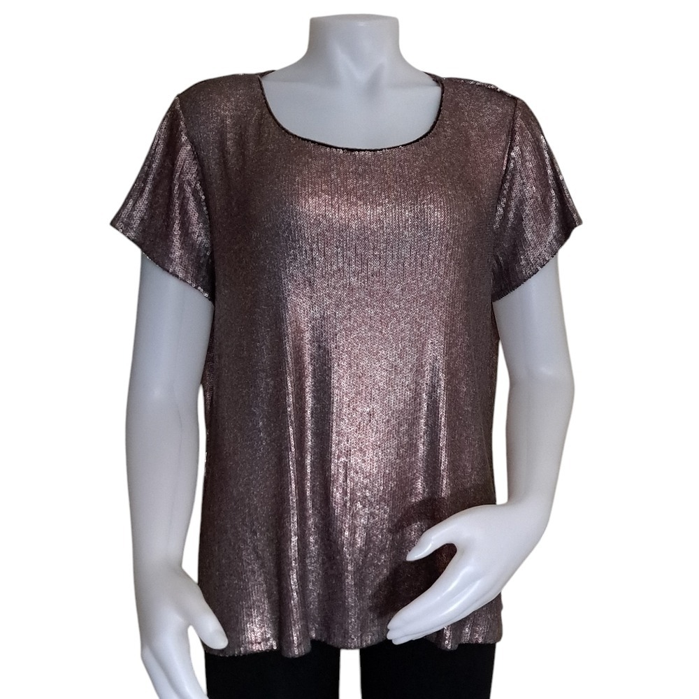 Coldwater Creek Women's Sequined Blouse Rose Gold/Purple Size L (14-16)